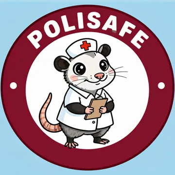 Logotipo de PoliSafe: un tlacuache con cofia y portapapeles dentro de un sello guinda con la leyenda Instituto Politécnico Nacional.